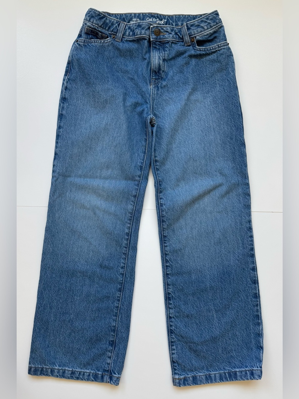 Cat & Jack Girl’s Blue Denim Jeans Wide Leg Adjustable Waist Size 14
